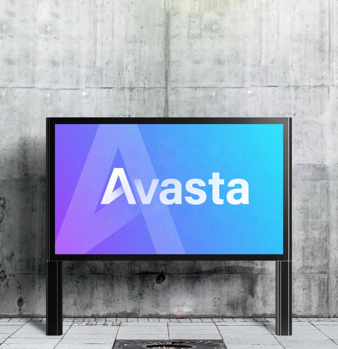 Avasta logo promotion on lcd screen.