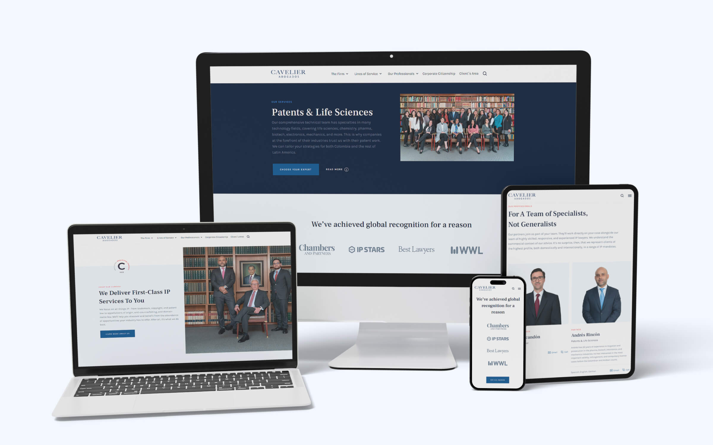 Cavelier Abogados website on mobile, tablet, laptop and desktop