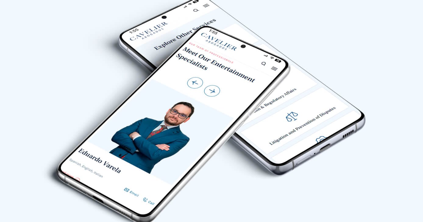 Cavelier Abogados our team section on mobile