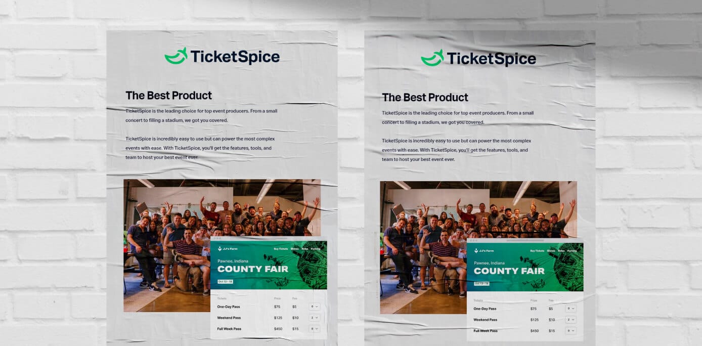 TicketSpice website info cards