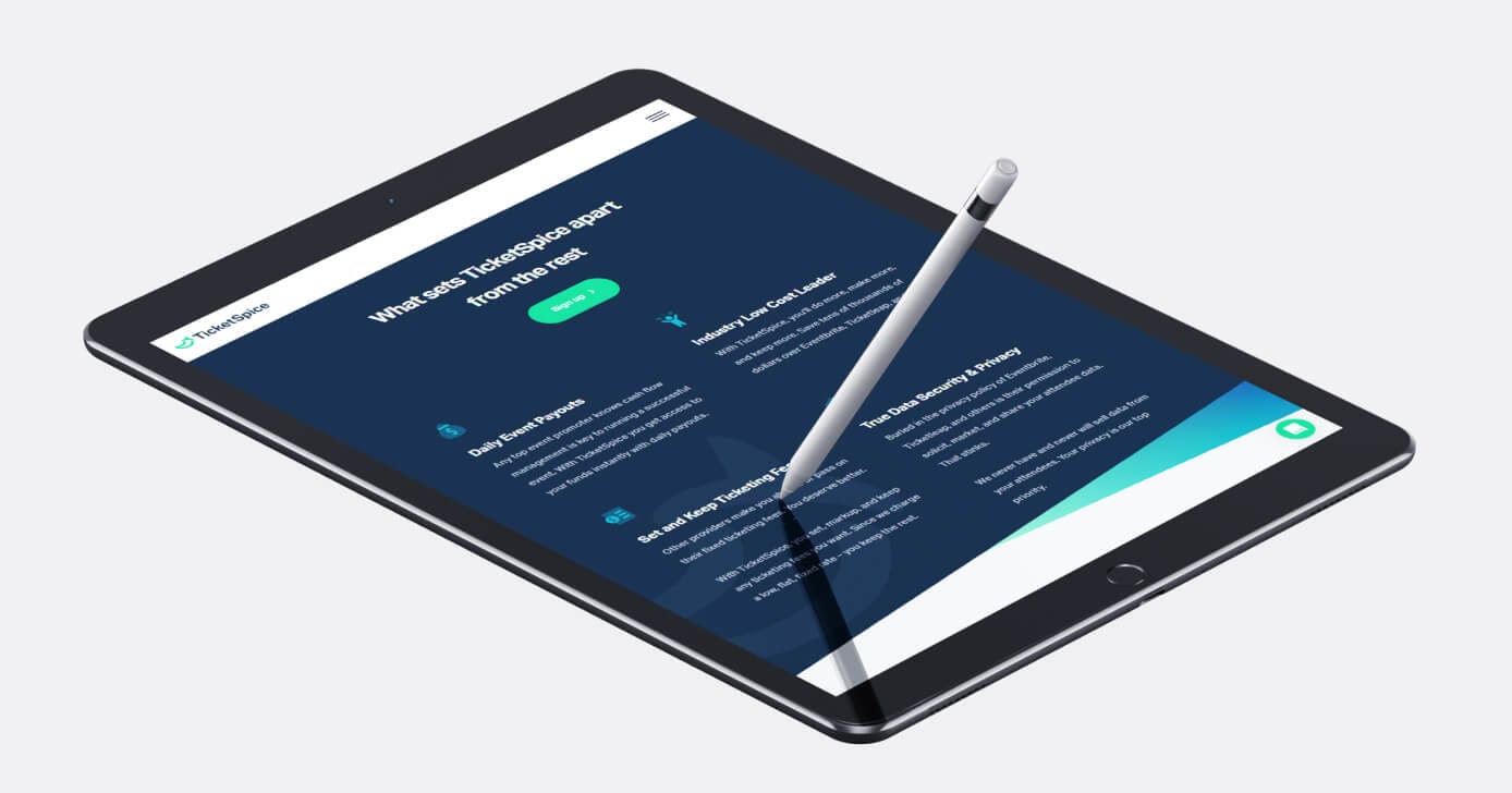 TicketSpice website on tablet