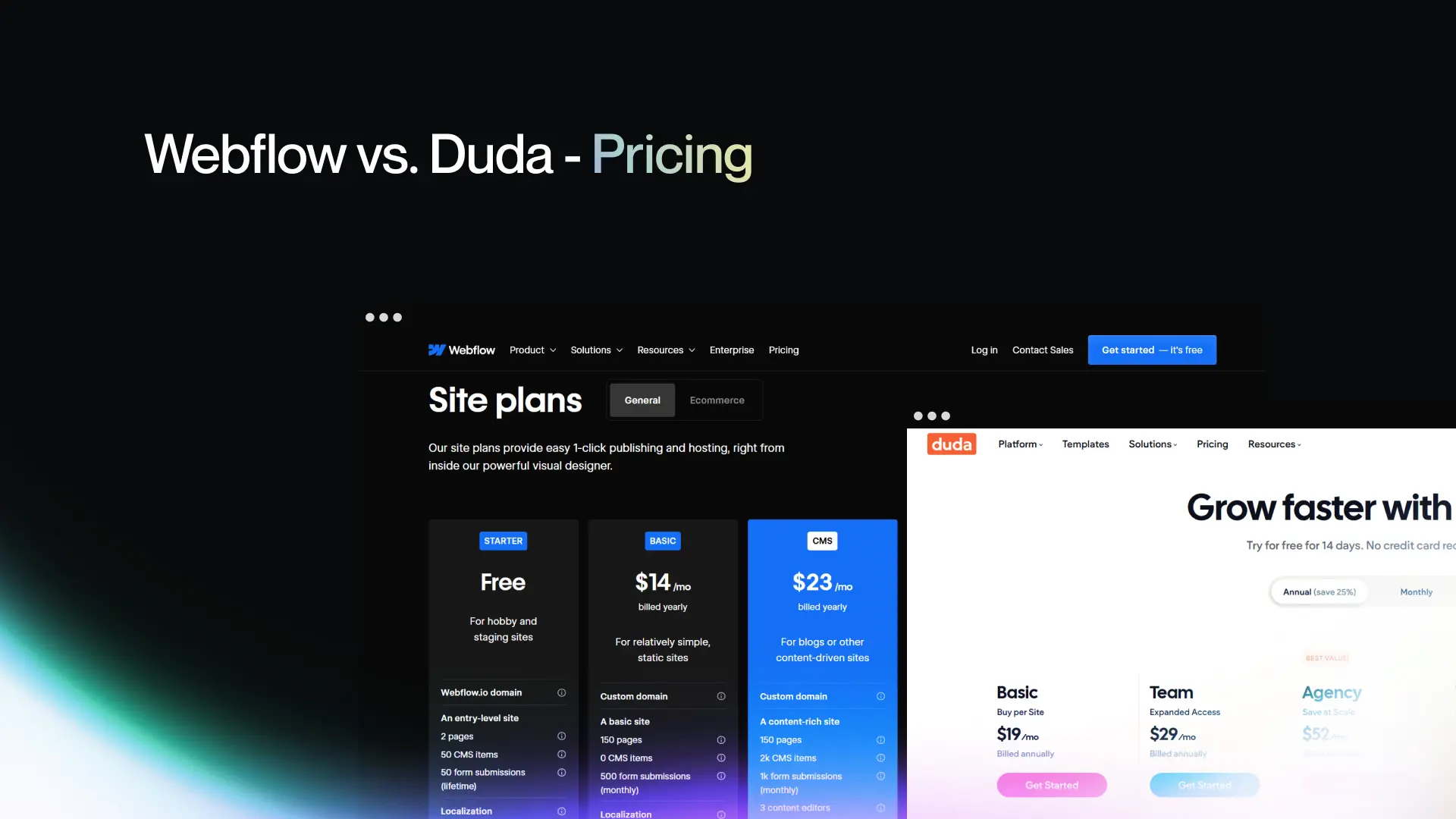 1. Webflow vs. Duda - Pricing