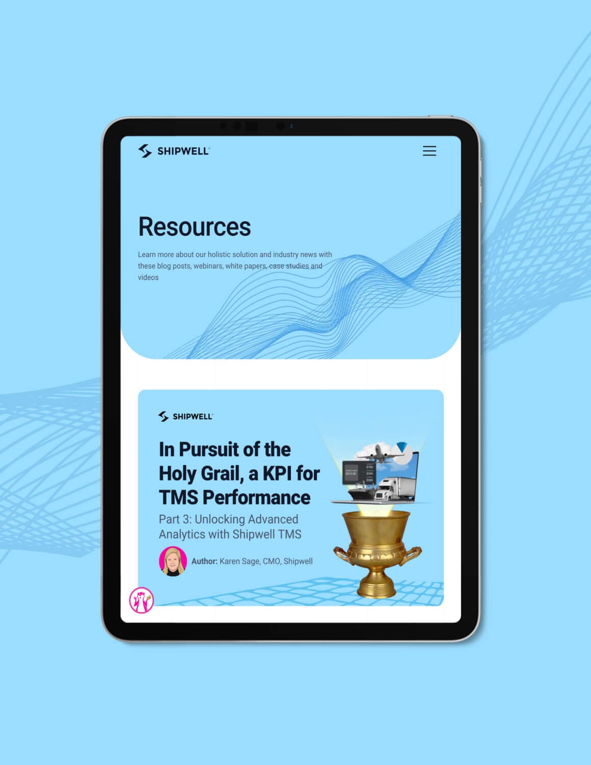 Shipwell website resources section on tablet